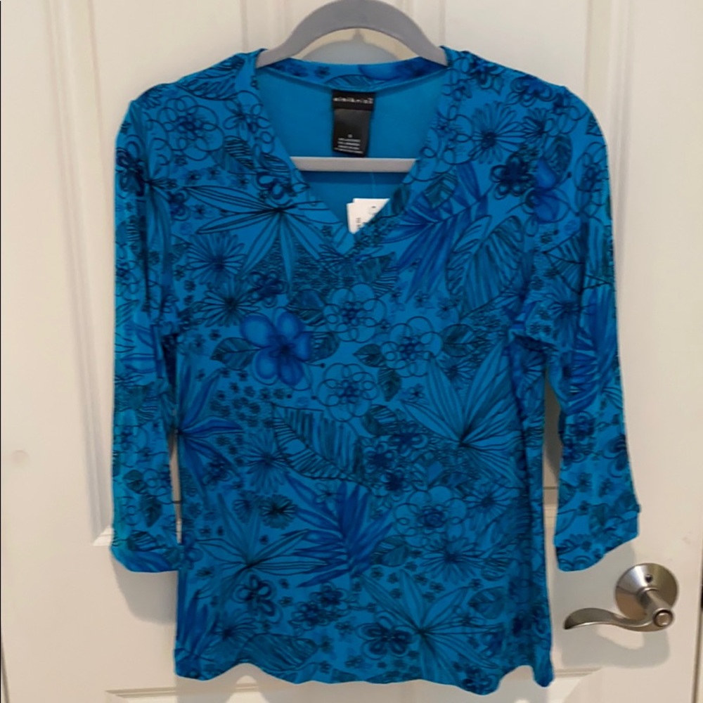 Citiknits turquoise/black top size S NWT